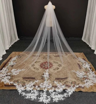 De alta Qualidade do Vintage Casamento Véu de 3 M de comprimento, Corte Especial Royal Véu de Noiva, com Pente de Bling Lantejoulas Véu de Noiva de Renda