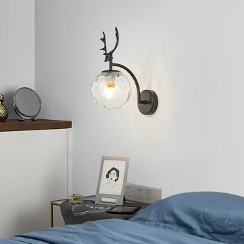 Simples lâmpada de parede do quarto de cabeceira de decoração de parede em parede de luz antler forma de vidro abajur de ativação lâmpada da noite reserve a lâmpada de leitura