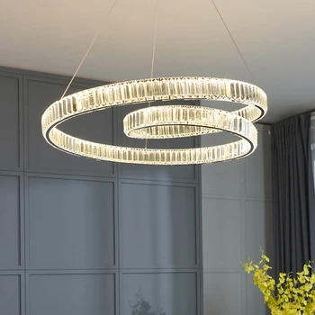 LED moderna e Lustres para Sala de estar, Sala de Jantar a Decoração do Quarto Round Espiral de Dupla Camada Iluminação Interior Lâmpadas de Cristal