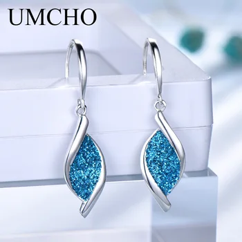 UMCHO Elegante 925 Prata de Lantejoulas Mulheres Brincos de Azul para a Festa de Aniversário de Presentes de Jóias Finas Decorações