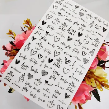 Novo 3D Prego Legal Letra em inglês adesivos para unhas Folha de Amor do Coração, Design de Unhas, Acessórios de Moda Manicure Adesivo