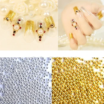 1mm de Ouro/Prata, Decoração de Unhas Micro Aço Inoxidável Pérolas de Caviar Manicure Decorações Ferramenta