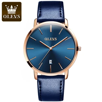 OLEVS Mens Relógios de Marca Top de Luxo Impermeável Ultra Fino Data Relógio Masculino com Pulseira de couro Clássico Relógio de Quartzo Homens de Negócios, Relógio