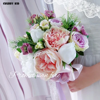 Bom ! 2019 Nova flor artificial buquê de casamento falso flor, buquê de noiva para a festa de casamento rosa púrpura cor do buquê da noiva