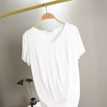 T-shirt mulher simples e versátil puro cottoWomen de Verão da nova cor sólida solta de manga curta de cor quatro