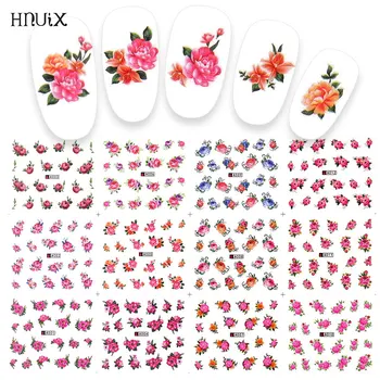 HNUIX 12 peças prego da água decalque decalques flores rosa folha de transferência da Arte do Prego decorações controle deslizante de manicure marca d'água pontas das folhas
