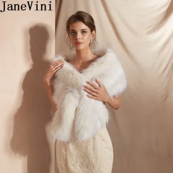 JaneVini 2019 Inverno Peles Envoltório para Noivas de Dama de honra Etole Mulheres Casamento Casaco de Pele Roubou a Noiva Xale Cabo Envolve Bolero Marfim