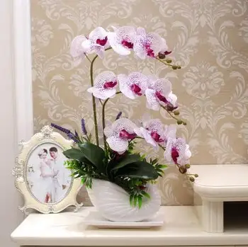 Pu simulação de Phalaenopsis flor, sentir o terno florais, decoração de quarto de seda, cola pote