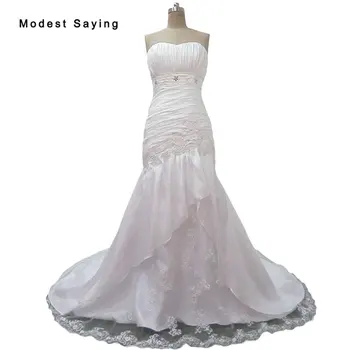 Sexy Marfim de Sereia Querida Frisado Plissado Vestidos de Noiva 2019 Jardim Mulheres de Cristal Lace Vestido de Noiva com Babados vestido de noiva