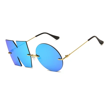 Moda sem aro de Metal Óculos de sol de Marca de Luxo de Design Mulheres Carta de óculos de Sol das Senhoras Tendência de Óculos de sol UV400 Tons de Óculos