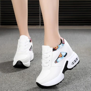 Os Sapatos da moda Mulher Alta Superior Tênis Mulheres de Plataforma Ankle Boots Cesta Femme Chaussures Femmes Aumento da Altura de Sapatos de BD-44