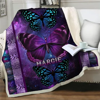 Cartoon borboleta Colorida impressa Sherpa Cobertor Engrossar Flanela Macia Manta de Sofá-Cama de Colcha colchas Tampa de têxteis para o Lar