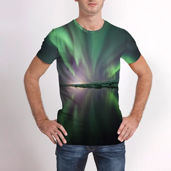 2021 Novo dos Homens T-Shirt 3d-impressão luzes polares T-shirt Roupas de Manga Curta-O-Pescoço T-Shirts da Moda Casual Superior Tee