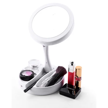 BJI Espelho de Maquilhagem com Luz LED 10X Dobrável Espelho de maquilhagem 360° Duplo Ajustável Espelhos de Vaidade Mesa Secretária Recarregável USB