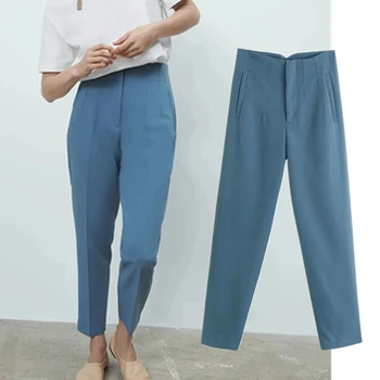 Maxdutti Calças Mulheres Suite Calças Para Mulheres Inglaterra Estilo De Moda Sólido Simples Cintura Alta Harém Pantalones Mujer Pantalon Femme