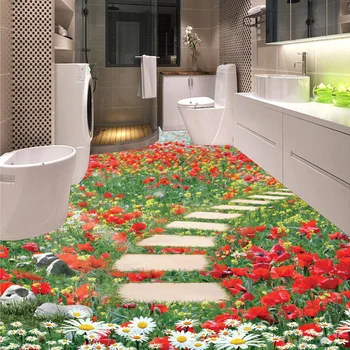 3D personalizado Mural de Parede Flor Floral Pequena Estrada Banheiro Cozinha Quarto Andar Adesivo de PVC Auto-adesivo papel de Parede Decoração da Casa