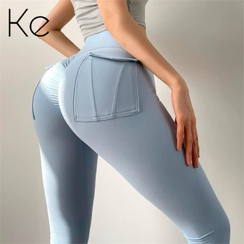 KE bolso pêssego calças de fitness para mulheres, de secagem rápida e de alta cintura hip-hip leggings esportes trecho de calças de yoga para o desgaste exterior