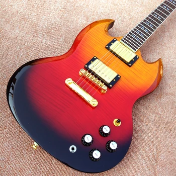 G400 guitarra elétrica, gradiente de cor, chama topo de maple, rosewood fingerboard, corpo de mogno sólido, hardware de ouro, frete grátis