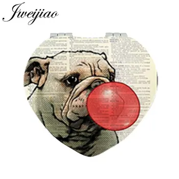JWEIJIAO Balonismo Pug Dog Maquiagem em Forma de Coração Dobrável Mini Bolso de Mão, Espelho Compacto 1X/2X de Ampliação