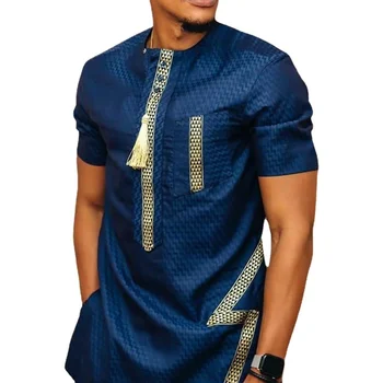 Camisa de linho jovem macho solta camisa de manga curta impresso Africano-se dashiki, longa casual camiseta masculina top Mo