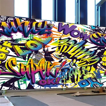 Resumo Urbana, Graffiti de Texto Estilo de Papel De Parede 3d Personalidade Arte de Rua Mural de Parede do Clube de Música da Barra de KTV, o Papel de Parede 3D