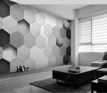 cinza Geometrie 3d murais papel de parede Simples polígono tridimensional preto e branco, simples e moderno, 3D na parede do fundo
