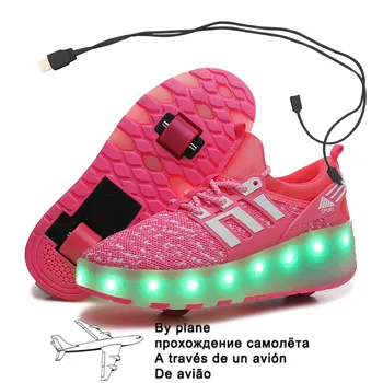 Nova cor-de-Rosa de Carregamento USB de Moda Meninas Meninos de Luz LED Rolo de Sapatos de Skate Para Crianças Tênis Com Rodas Duas rodas