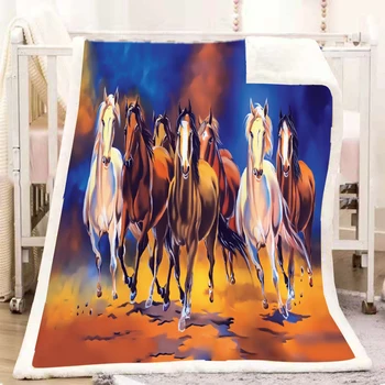 Cavalo de Pintura, Arte 3D Elefante, Animal Print de Pelúcia Jogar Sherpa Colcha Cobertor Vintage roupa de Cama Praça para Piquenique de Lã Macia