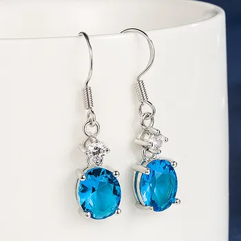 Moda azul turquesa, água-marinha, topázio pedras de zircão diamantes brincos para mulheres de ouro branco cor de prata brincos jóias