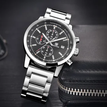 Benyar Superior Relógio de Marca de Luxo Homens Relógio de Quartzo do Aço Inoxidável, Impermeável Homens de Temporização Tabela de Código de Homens Relógio Relógio Masculino