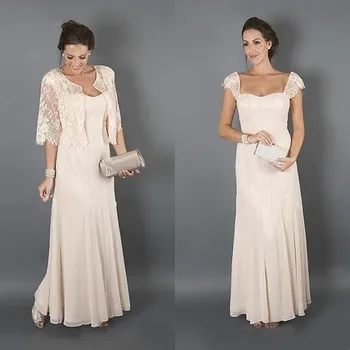 2022-de-Rosa, Mãe da Noiva Vestidos Com Jaqueta de Renda Chiffon Plissado 2 Peças Mãe de Vestido de Noite Plus Size Vestido Festa de Casamento