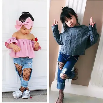 2017 Miúdos bonitos Menina de Malha Arrastão Net Padrão de meia-Calça meia-Calça Meias