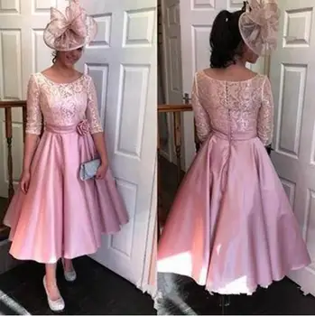 vestido noiva a Metade Mangas de Renda Chá de Comprimento Vestidos de Noite Formal de Moda de Convidados do Casamento 2020 Uma Linha-Mãe Da Noiva Vestidos