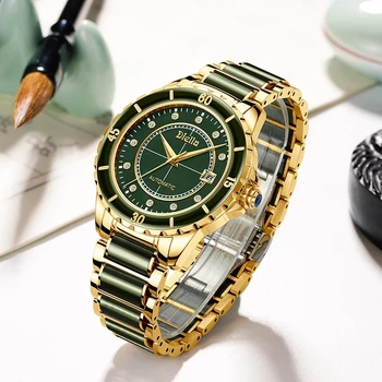 SEAKOSS Jade Mecânica Homens Relógio Automático Impermeável Luminoso do relógio de Pulso Dourado, em Aço Inoxidável Homem Chronrgraph Relógio