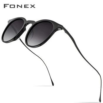 FONEX Acetato de Homens Óculos de sol Vintage Rodada de Titânio Polarizada Óculos de Sol para Mulheres de Alta Qualidade Novo Espelho UV400 Óculos de sol 857