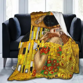 Quente Klimt, o Beijo Clássico a Arte da Pintura a Óleo Sofá Cobertor Cobertor de Moda de pelúcia macia manta de Sofá Personalizado DIY Cobertor