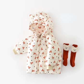  Casaco bebê com Capuz Casaco de Inverno de 2022 Nova coreano Mão Recheado de Algodão Acolchoado Menina do Casaco Quente Casaco com Capuz Outerwear