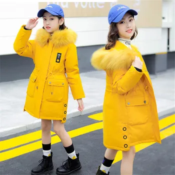 2021 Outono Inverno Garotas Grandes Parka com Capuz coreano roupas de Crianças de 7-14 Anos Jaqueta Longa Para as Meninas Quentes de Agasalho Casaco