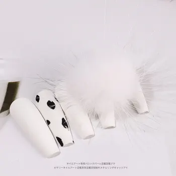 3D Bonito de Cabelos Brancos Bola Decoração de Unhas Falsas Dicas de Pele de Animal Linha de Prima em Falso da Arte do Prego Pré Voltar Manicure Diy Ferramentas de Beleza