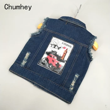 Chumhey 0-4T Bebê Coletes Jeans Primavera, Outono Carro Impresso Meninos Meninas rapazes raparigas Colete Bebê de Jeans Vestuário exterior de Crianças de Vestuário, Roupas de Crianças