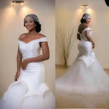 Lindo África Sereia Vestidos De Noiva Glamourosa Off Ombro Esferas De Vestido De Noiva Vestidos De Casamento Plus Size Custommade
