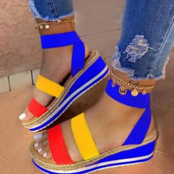 Mulheres Sandálias de Verão Plus Size 43 Multi Cor Plataforma Sandálias arco-íris de Cunhas de Calcanhar de Praia Casual Sapatos para Abrir Toe Sapatos Novos