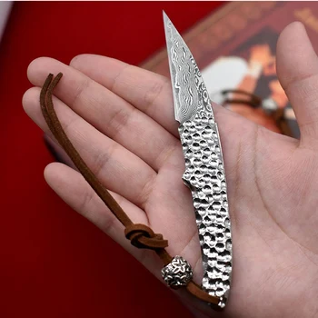 Frete grátis Mini Damasco faca dobrável requintado escultura lidar afiada exterior ferramenta faca Muito afiada faca ao ar livre