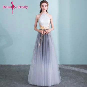 Beleza Emily branco e cinza Vestido de Noite De 2018 Nova Chegada Formal, baile, vestidos de apliques de vestidos de noite vestido longo para festa