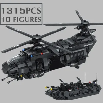 Novo 1351PCS 10 Figuras Militares Brinquedos de Transporte de Helicóptero Equipe da SWAT de Polícia da Cidade de Figuras a Construção de Blocos de Tijolo Crianças Garoto Presente
