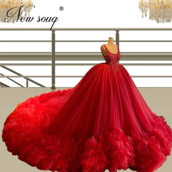Plus Size Vermelho Beading Vestido De Baile Vestidos De Noite Princesa Tempo Uma Mulher De Dubai Vestido De Baile Para Casamentos, Festa Formal Vestidos De Vestes 2021