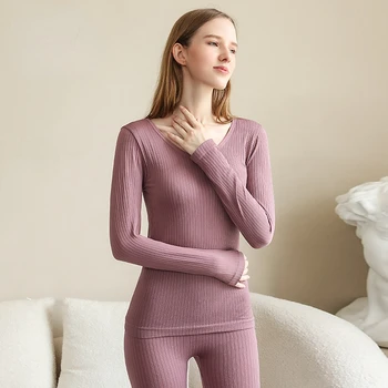 As mulheres de roupa interior térmica set-Top & calças manter aquecido Beleza do corpo sem costura outono inverno