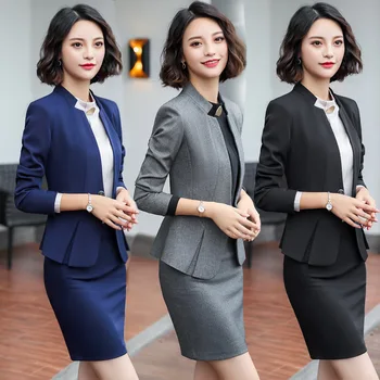 IZICFLY Outono Formal de Negócios Roupas de Verão Para as Mulheres se ajustar Office Conjuntos com Saia de 2 Peças Elegantes roupas de Trabalho Cinzentos