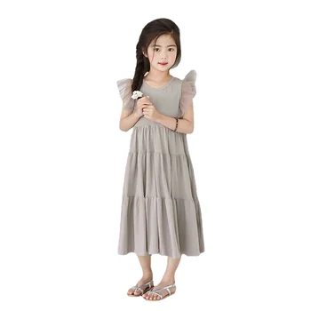 Nova Marca De 2023 Voando Crianças Manga Vestidos de Verão para as Meninas de Vestido Maxi Vestido de Malha Patchwork Bebê da Princesa Vestido de Algodão Bonito,#3933