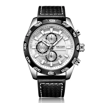 MEGIR Mens Relógios de Marca de Topo LuxuryChronograph do Esporte Relógio de Quartzo Homens Relógio de Couro Relógios de pulso Relógio Masculino Reloj Hombre